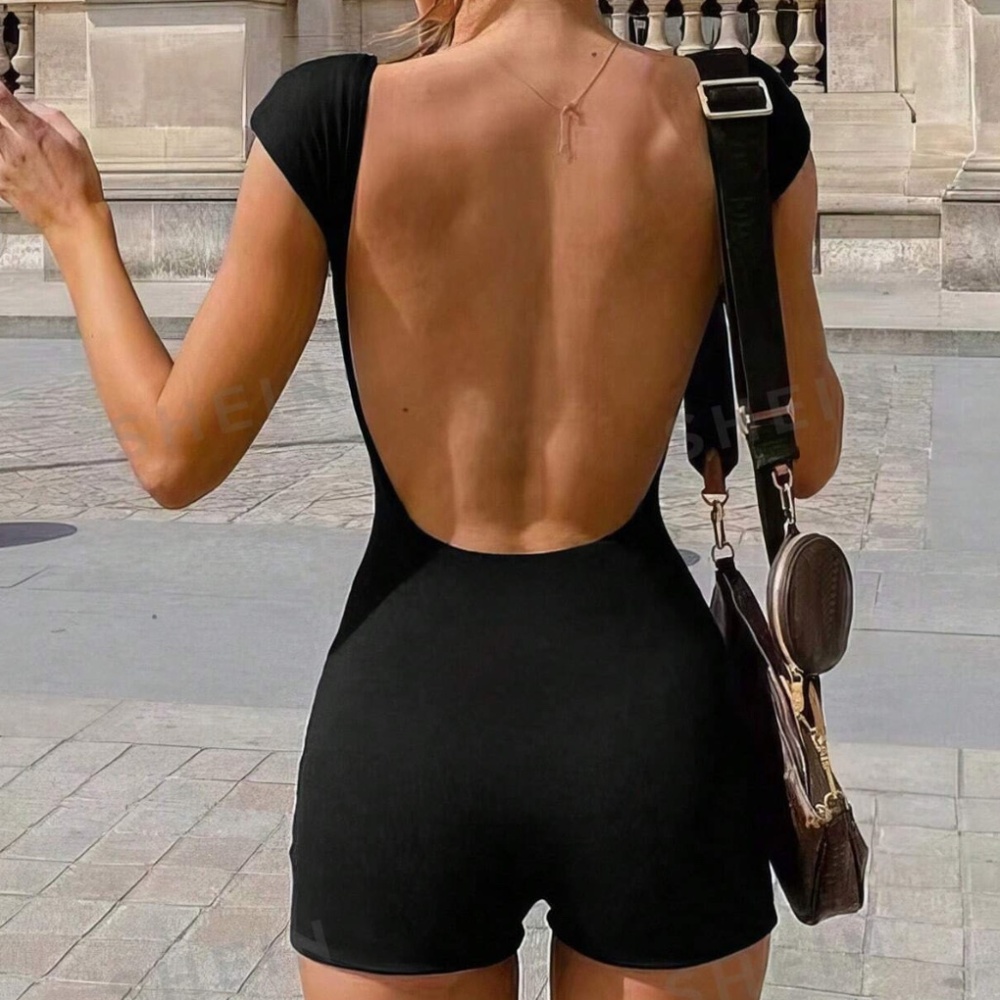 Essnce Solid Backless Unitard Romper